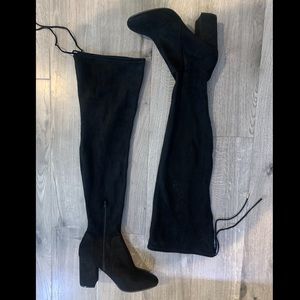 Over the knee black boots with 3 inch heel